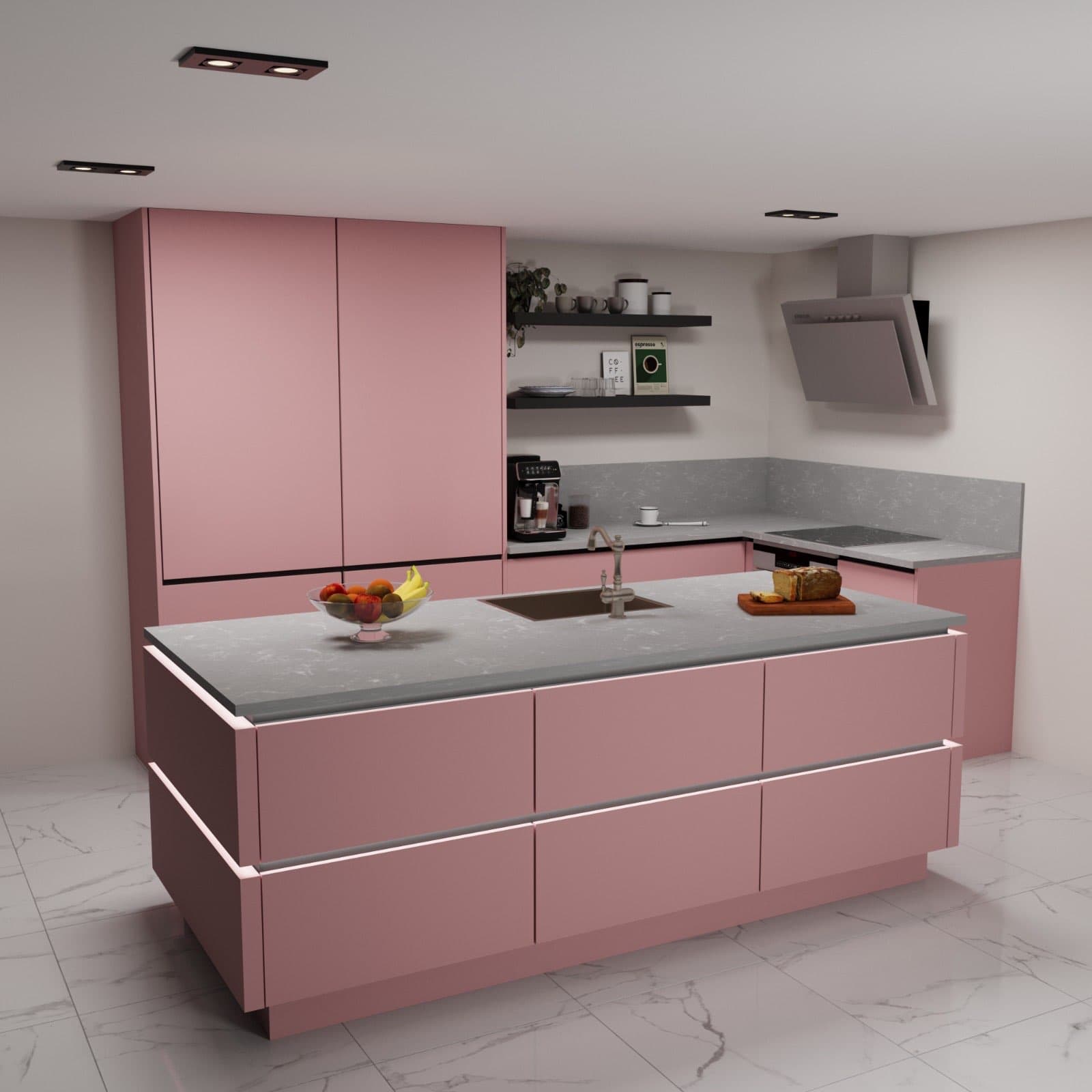 Keukenconcept — wit & hout — render