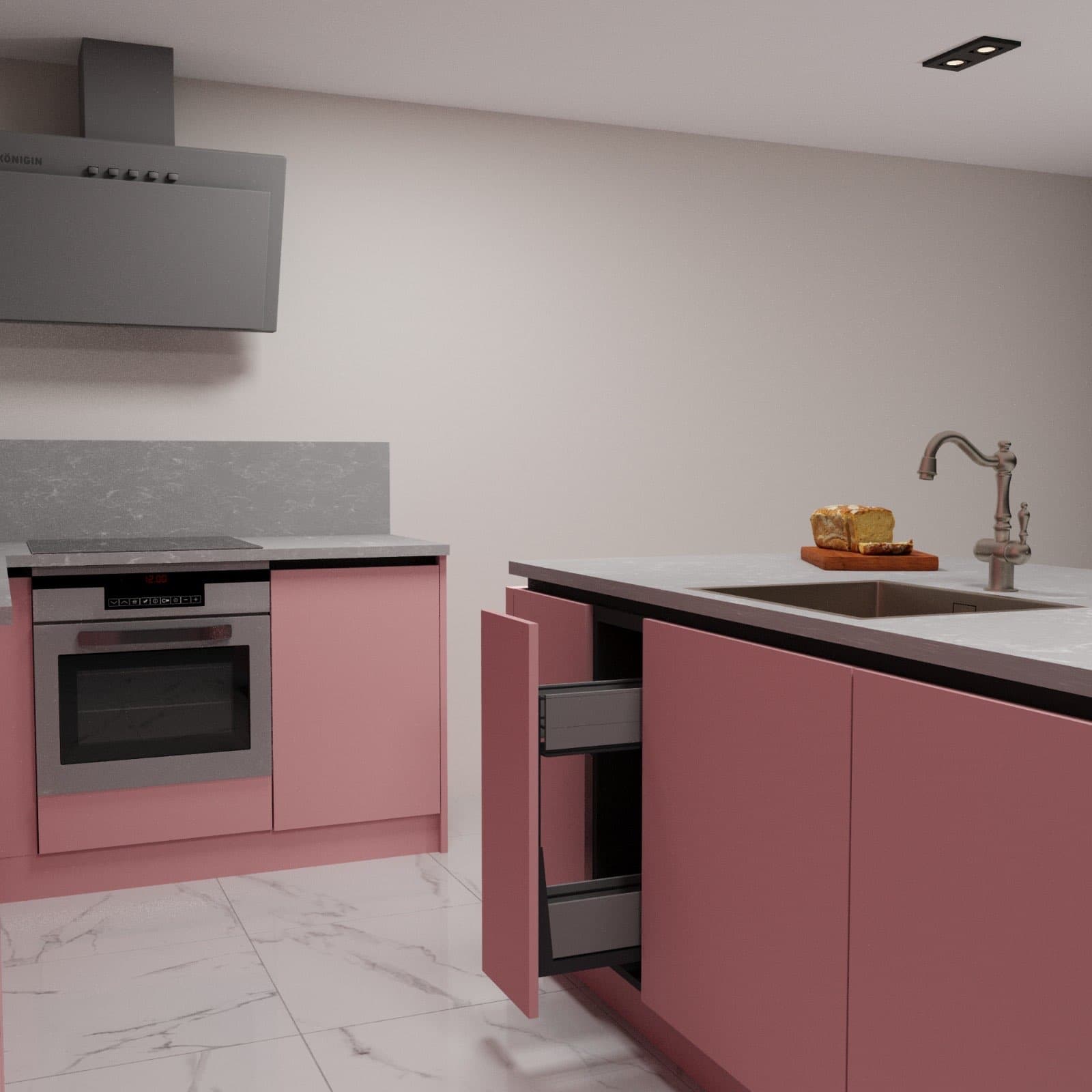 Keukenconcept — wit & hout (warm) — render